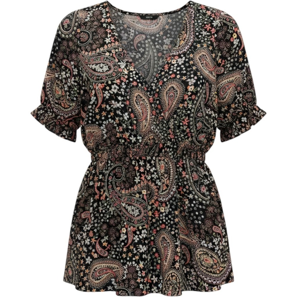 Torrid Size 2X Black Paisley Floral Surplice Babydoll Blouse Top Puff Sleeve